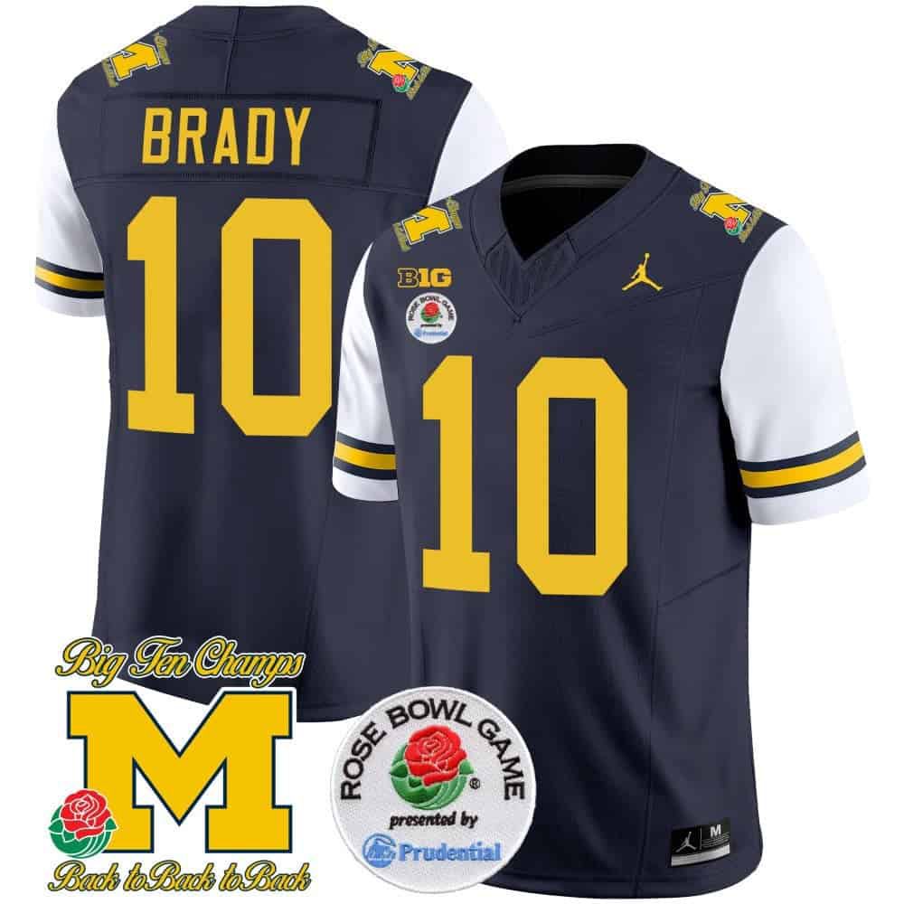 Men Michigan Wolverines #10 Brady Drak Blue 2024 Rose Bowl Patch Vapor Limited NCAA Jersey style 1